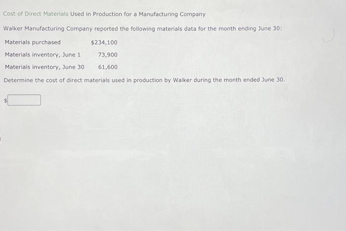 How to find cost of direct materials used