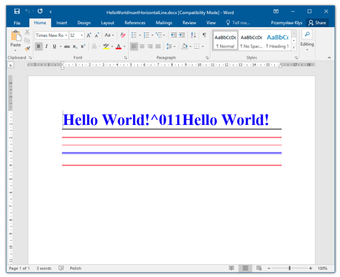 Open xml wordprocessing how to add horizontal line to footer